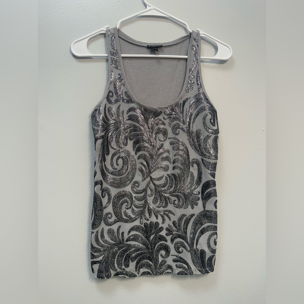 Express Gray and Black Patterned Tank Top